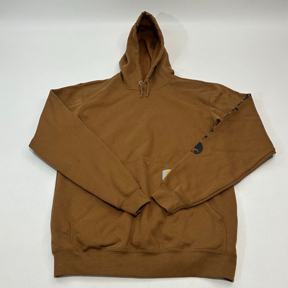 Carhartt Men's Hoodie Brown Loose Fit Workwear Pullover Fleece Lined, Size S